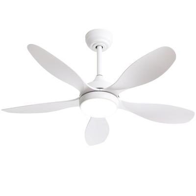 OKWISH Deckenventilator 48x107x107 cm mit LED 18W dimmbar, 6 Stufen, reversiblem DC-Motor, Fernbedienung, Weiß, ABS Flügel