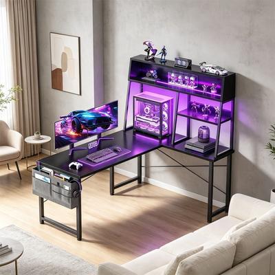 No L Shaped Gaming Desk with Display Shelves
