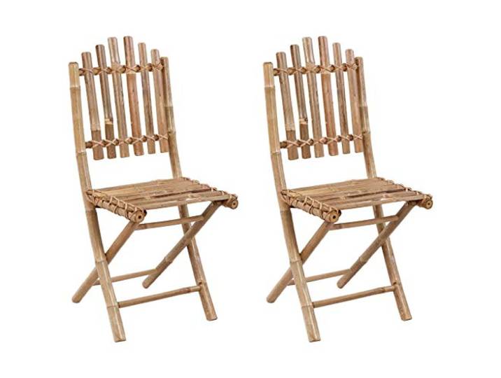 SKTQYQO Set mit 2 Klappstühlen aus Bambus mit hellgrünen Kissen Wasserdicht, leicht zu reinigen, 100% Polyester, max. 110 kg, perfekt für Terrasse und Terrasse
