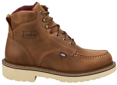 "Justin Boots Homeland 6"" Moc Toe (Men's) Work in Walnut, Size 8.5 E2, Leather"