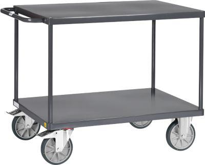 ESD-Tischwagen Fetra 9400B, bis 500 kg, 2 Etagen mit Plattformen, Ladefläche L 850 x B 500 mm, TPE-Bereifung, Schiebegriff, Stahl, schiefergrau