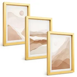 BILDER SET 3er Set - 20x30 cm Goldrahmen - Abstrakte braune Landschaften