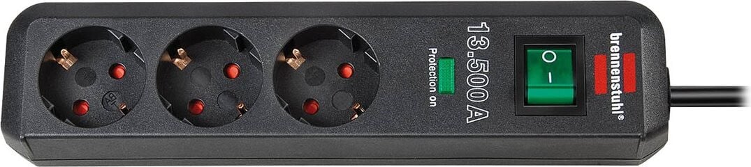 Brennenstuhl Eco-Line overspanningsbeveiligde stekkerdoos, 3-voudig, antraciet, 1,5 meter