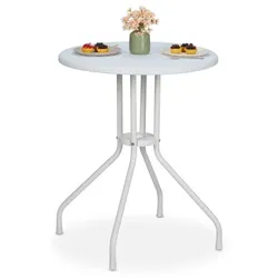 Relaxdays Runder Gartentisch in Rattanoptik Weiß