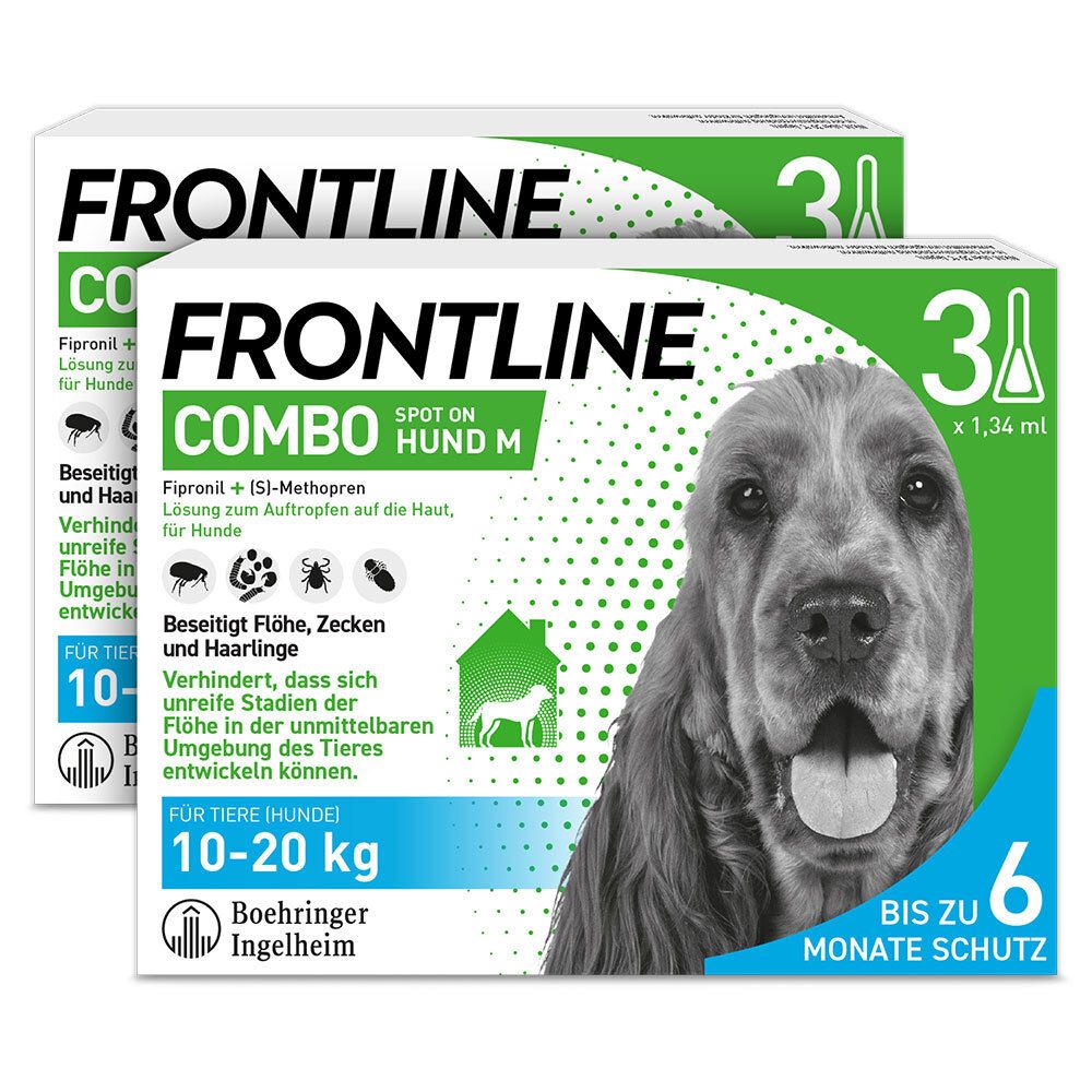 Frontline Combo Spot on gegen Flöhe und Zecken Hund M 10-20kg 2x3 St Einzeldosispipetten