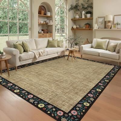 Garvee Rustic Floral Edge Washable Area Rug
