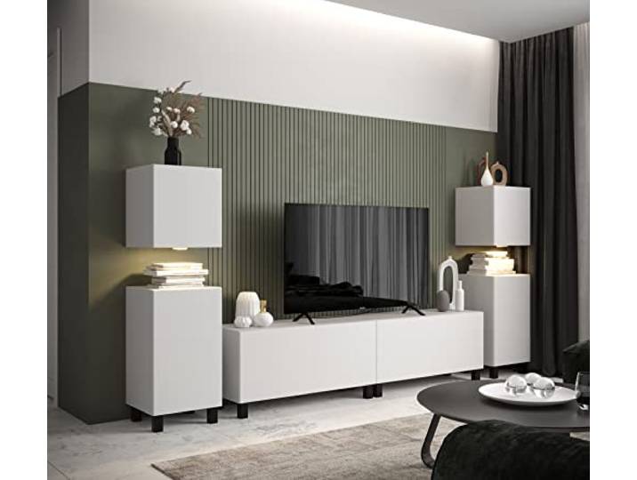 Furnitech Wohnwand Wohnzimmer Hängend Wohnwand Modern Wohnzimmer Schrankwand mit Regale und TV Schrank Wohnzimmer Möbel ohne LED (AN106-21W-M2-1B)