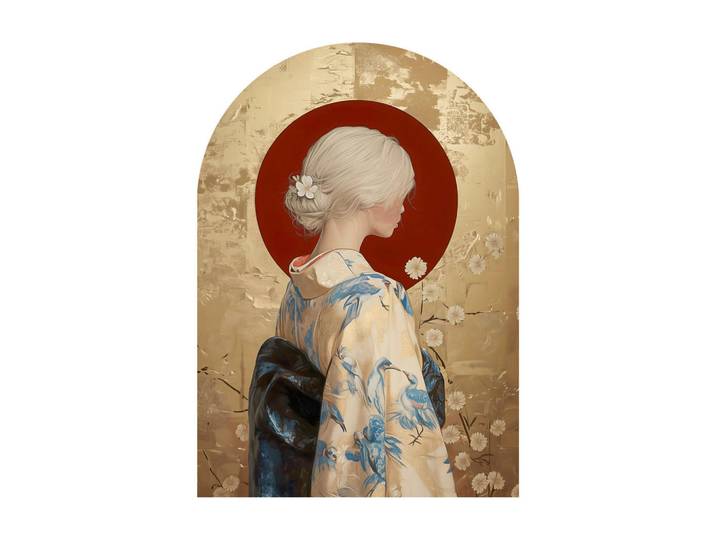 Glasbild, Mehrfarbig, Kunststoff, Glas, Papier, Frauen, halbrund, 70x100 cm, Made in EU, glänzend, Bilder & Rahmen, Bilder, Glasbilder