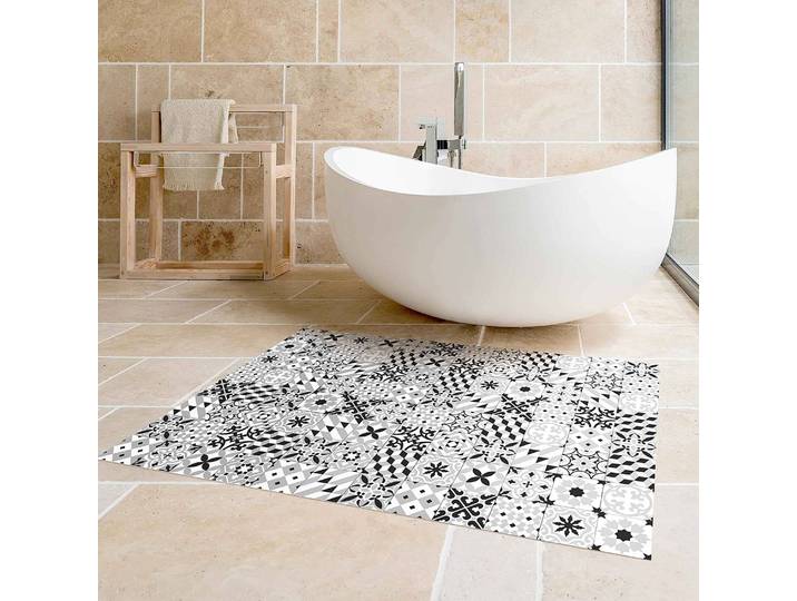 Vinylteppich Geometrischer Fliesenmix 60 x 90cm Schwarz/Weiß/Schwarz/Weiß