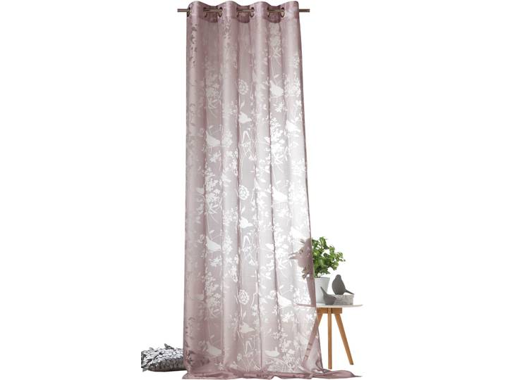Vorhang WECKBRODT Shorty, 1 Stück, Ösen, transparent, Motiv Vögel und Zweige Gr. 1, lila (mauve), B:140cm H:245cm, Ausbrenner, Polyester, Viskose, Gardinen, Vorhang, Ausbrenner, Allover,transparent,Motiv Vögel und Zweige, Gardine, Store