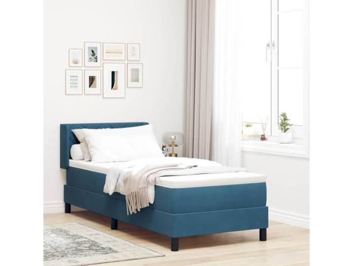 Holzwerkstoff Kiefernholz Boxspringbett Schlafzimmer modern Blau 200 x 80 Boxspringbett mit Matratze Dunkelblau 200x80 cm Polyester Einzelbett mit verstellbarem Kopfteil Lattenrost Schlafzimmer Möbel