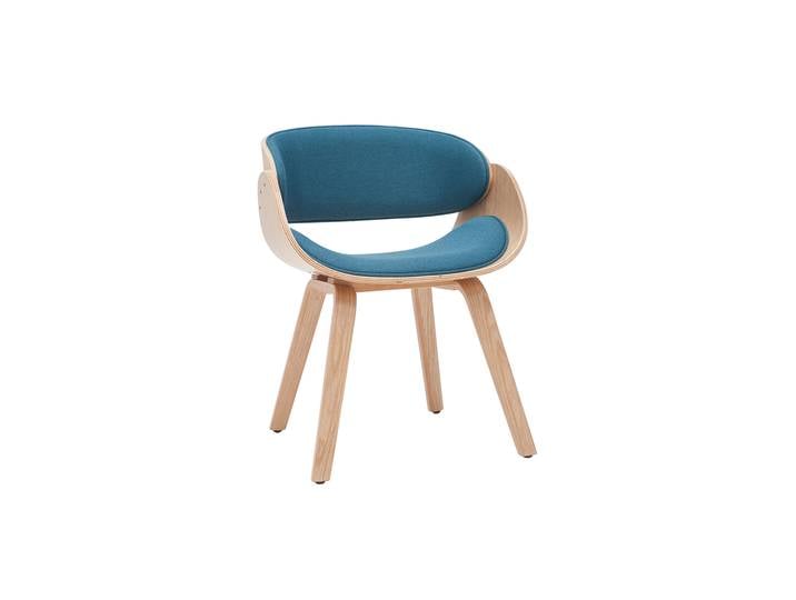 Chaise design en tissu bleu canard et bois clair BENT