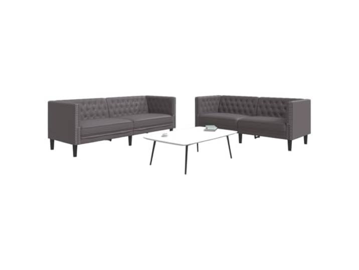 HEFZGDB Graues Kunstleder Chesterfield Sofa Set 2-TLG. mit Knopftuft Design für stilvolles Wohnzimmer, strapazierfähiges Polstermöbel mit stabilen Holzbeinen und komfortabler
