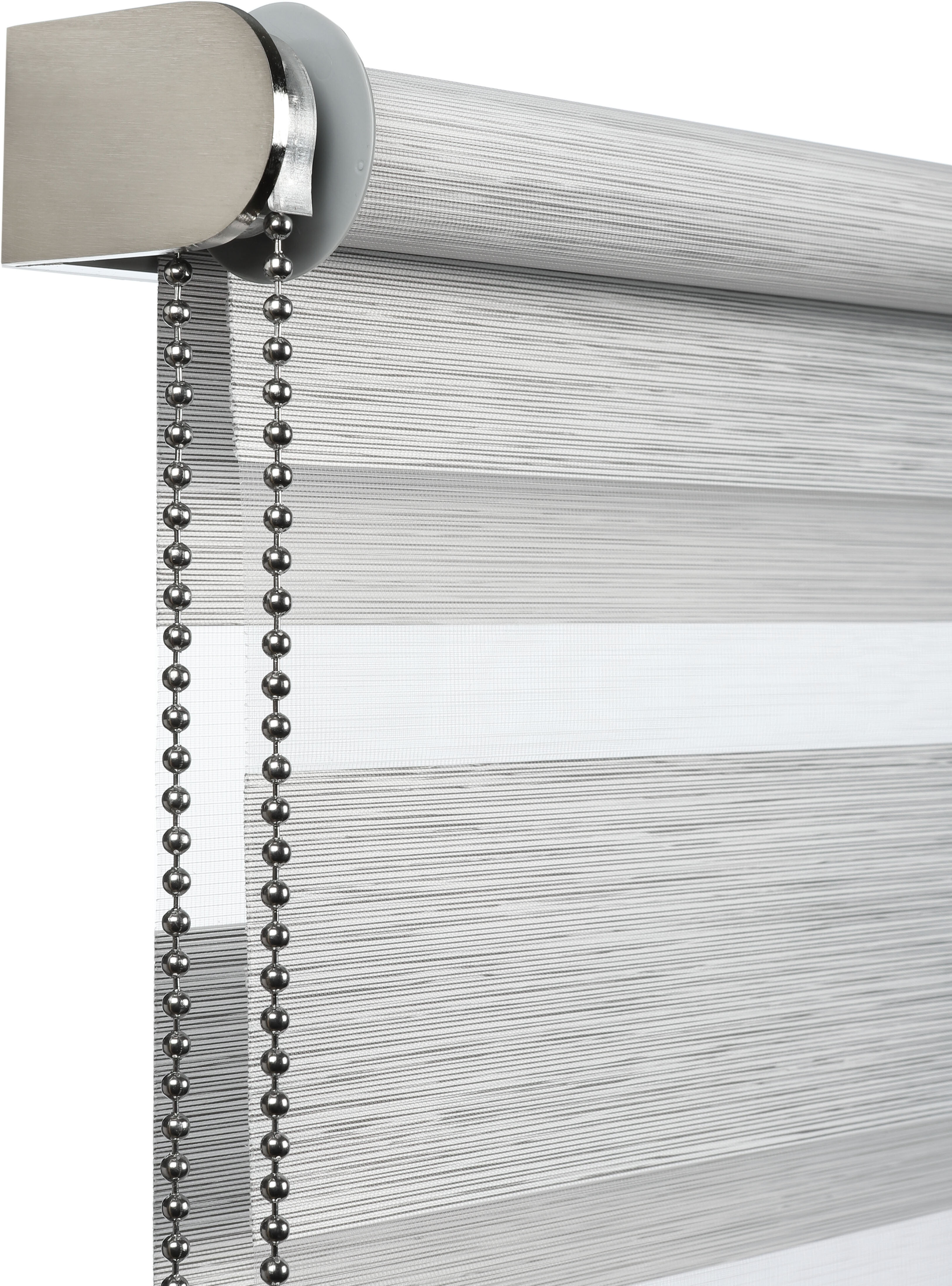 Doppelrollo GARDINIA "de luxe", grau (grau, melange), B:60cm H:180cm, Polyester, Rollos, Doppelrollo, hochwertiges Gesamtkonzept mit silbernen Metallkomponenten grau, melange 180cm, einseitig verschiebbar, 60cm