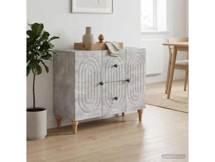 RJPLMFV TV-Schrank, Betongrau, 89 x 34,5 x 60 cm Robustes Holzwerkstoff, Lagerregale, 90° Scharniertüren, Stahlgriffe, einfache Reinigung