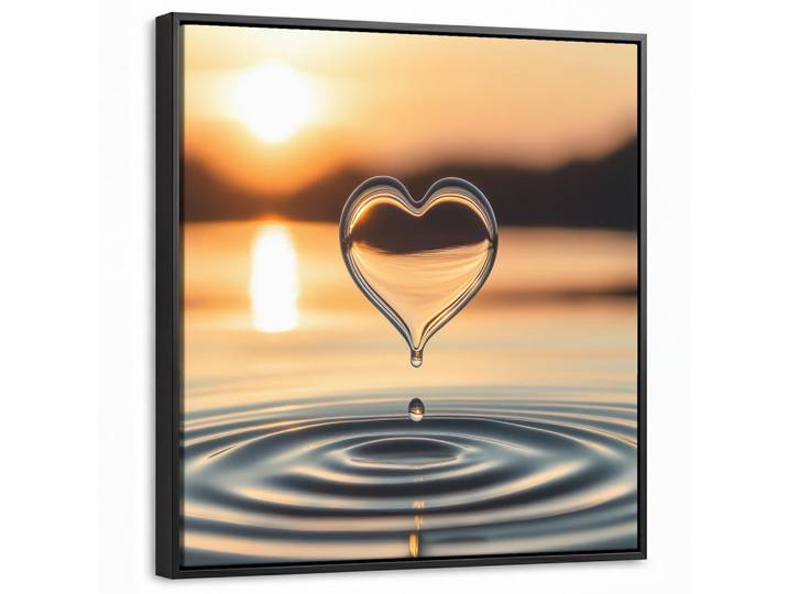 MuchoWow Leinwand Bilder mit Rahmen - Herz - Wasser - Sonnenuntergang - Natur - Zen - 50x50, Bernsteinfarben, Quadratisch, 50x50 cm, gerahmt, Bilder & Rahmen, Bilder, Leinwandbilder
