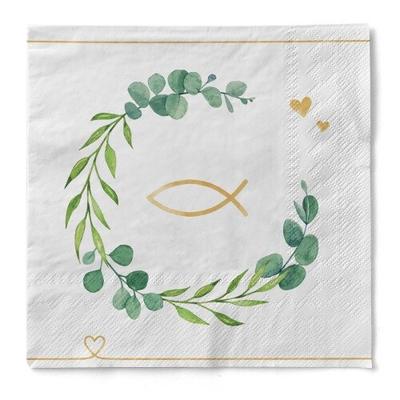Sovie HORECA Serviette Eukalyptus/Fisch aus Tissue 33 x 33 cm, 3-lagig, 100 Stück