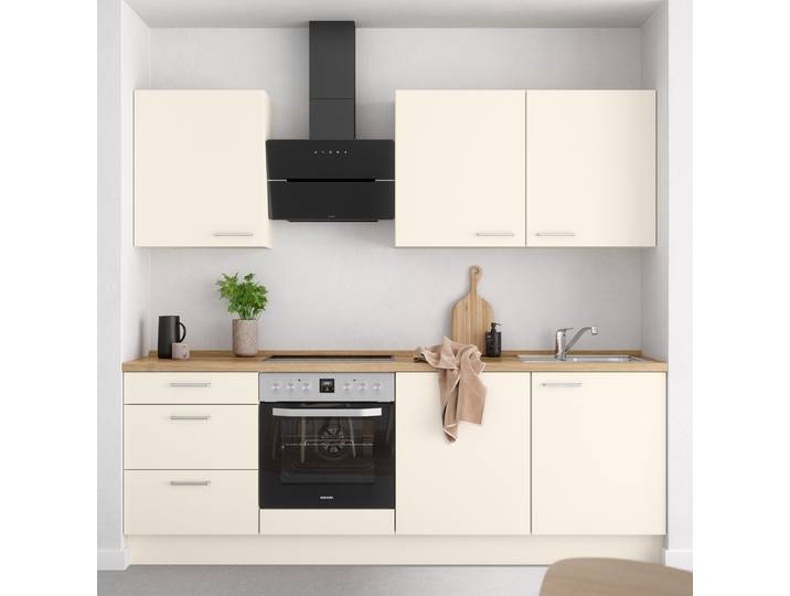 Küchenzeile High-Line Touch Variante C 240cm Ausrichtung links Beige/Magnolia/Eiche Sierra Dekor Laurus