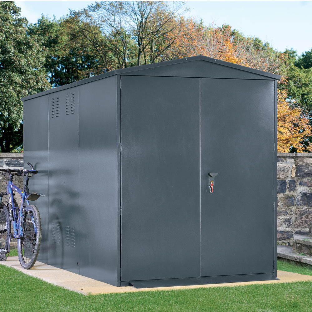 Asgard Motorbike Plus Secure Storage 5 ft. W x 11 ft. D Apex Metal Bike Shed Ivory 152.4cm W X 332.74cm D X 203.2cm H