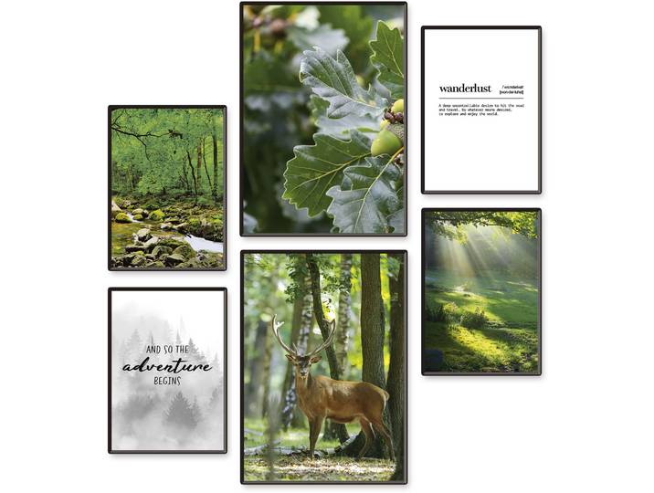 Poster ARTLAND Abendteuer & Wanderlust , grün (farbe bild(er): grün), B:42cm H:29,7cm, Bilder, Poster, Bilder Set, 6tlg. 4xDIN A4 / 2xDIN A3, ohne Rahmen