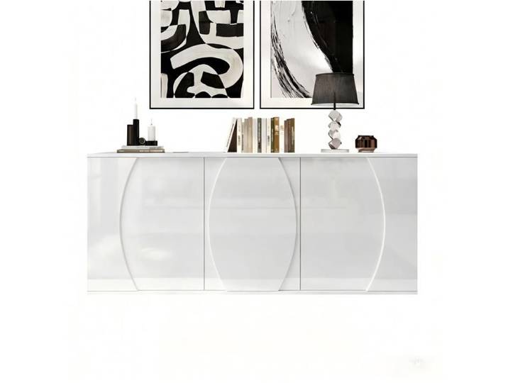 Buffet et Enfilade 3 Portes avec LED - MEUNIQ - Blanc Étagères Réglables pour Salon 150×40×70 cm