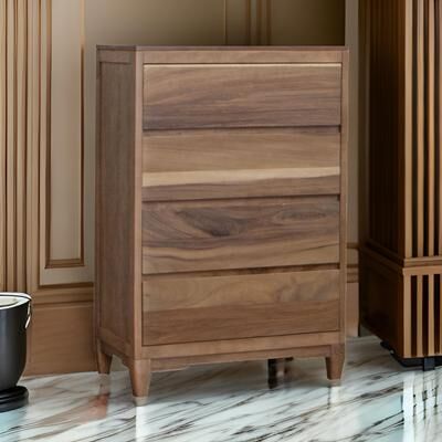 Benjara Neuv 53 Inch Tall Dresser Chest, 4 Drawers, Natural Brown Solid Mango Wood