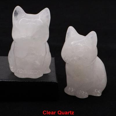 Uplift Essentials Hand Carved Natural Stone Cat Statue Healing Crystal Amethyst & Mixed Mineral Figurine For Chakra Meditation clear Quartz