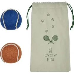 OYOY Rassel mit Beutel, Tennisbälle, blau und braun, 3-tlg.