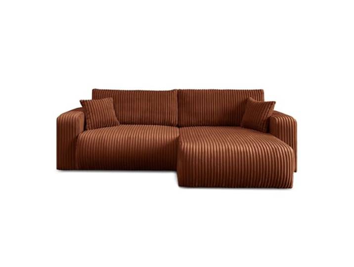 Ecksofa MOVE L-Form mit Schlaffunktion und Bettkasten, modernes Cord-Stoff Schlafsofa 200x130 cm, Eckcouch mit Stauraum, Wohnlandschaft mit Kissen, universell montierbar (Kupferrot - Tilia 52)