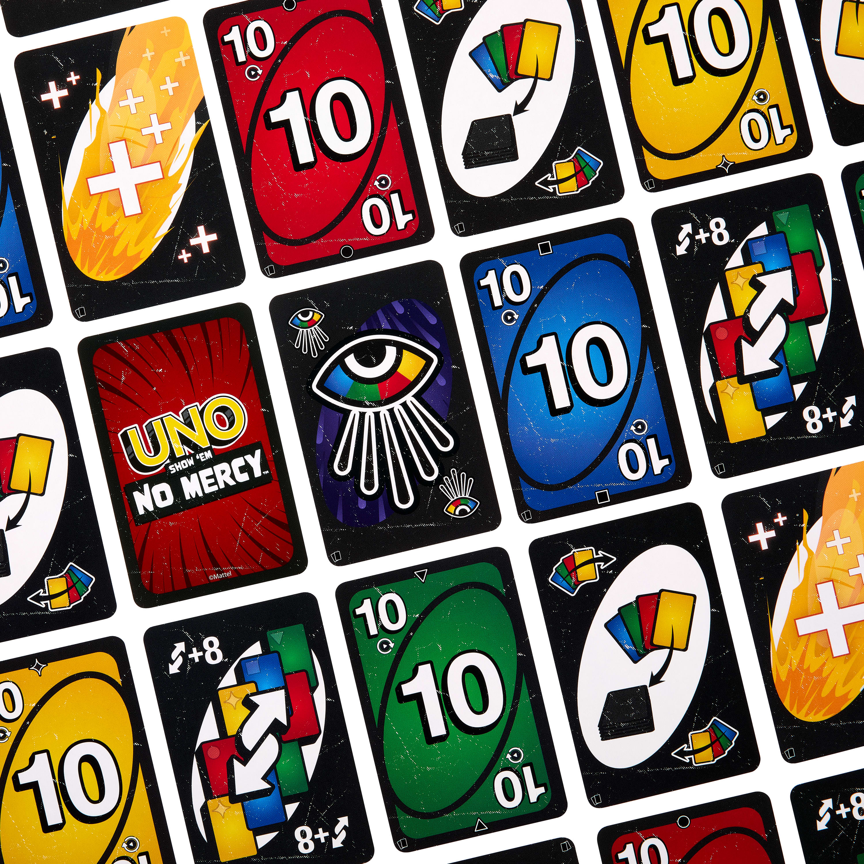 Spiel MATTEL GAMES "Erweiterungsset -UNO Show 'em No Mercy", rot (bunt), Spiele, Kinder, Pappe, Spiel