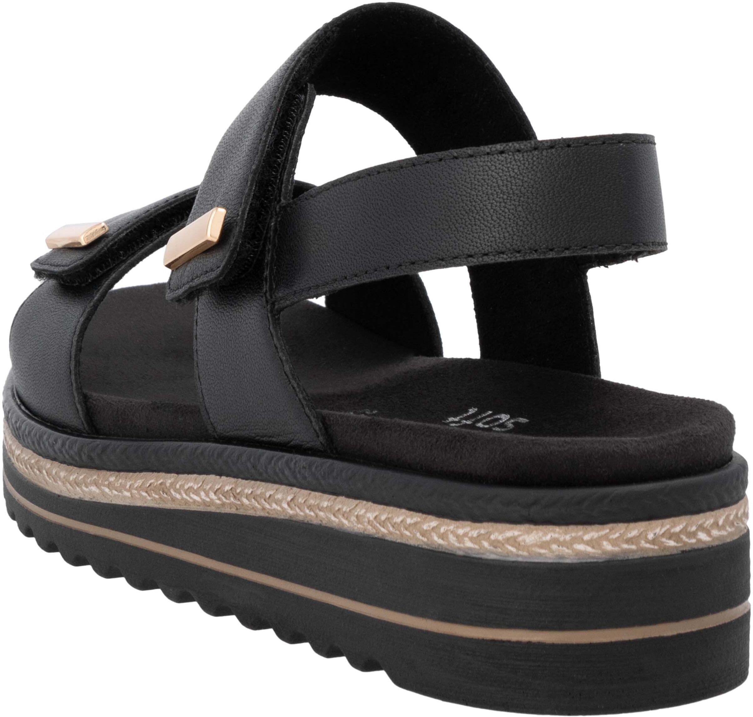 Keilsandalette REMONTE, Damen, Gr. 42, Textil, schwarz, Leder, unifarben, Schuhe Keilsandalette, Riemchensandale, Bequemschuh mit Schmuckelementen