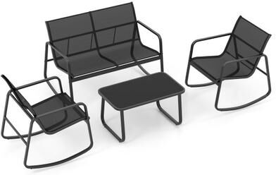 Costway 4 Piece Patio Rocking Set with Glass-Top Table-Black
