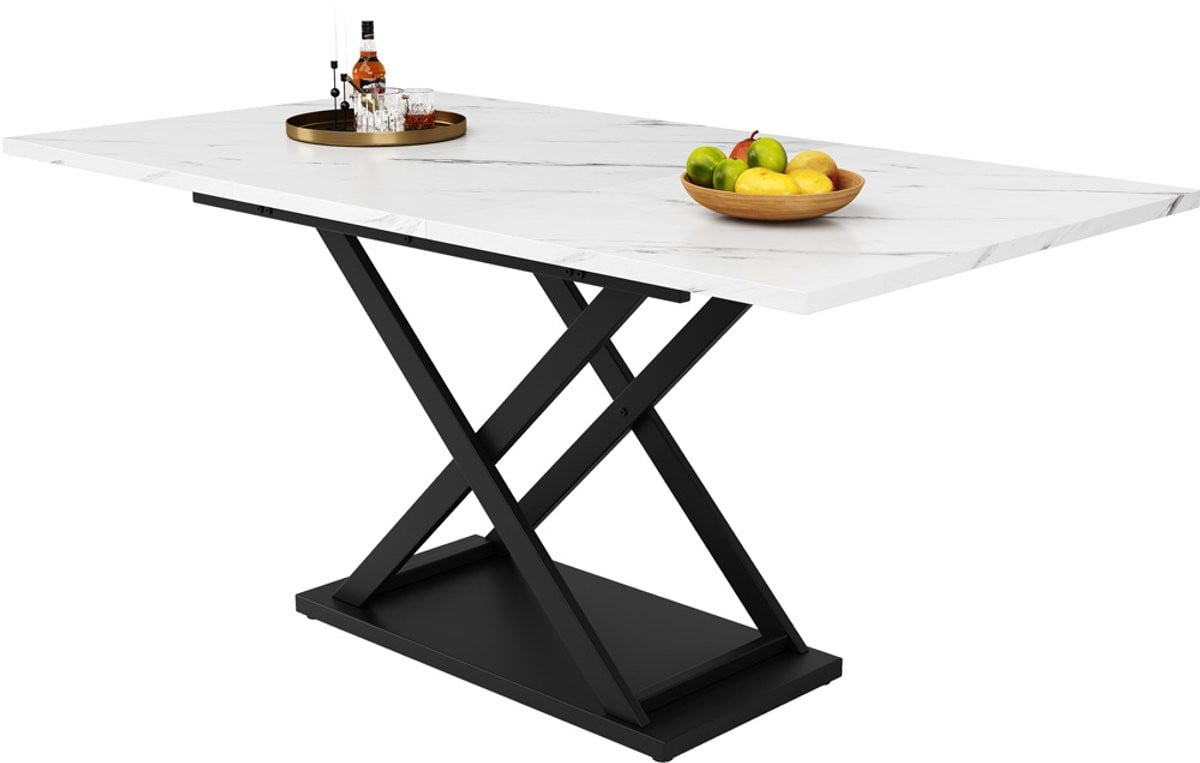 Verstelbare en uittrekbare multifunctionele tafel in wit voor de eetkamer, woonkamer of het thuiskantoor