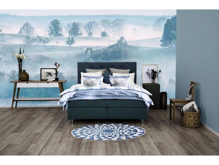 Boxspringbett, Dunkelblau, 140x200 cm, Struktur, Inkl. Topper, Skandinavisch