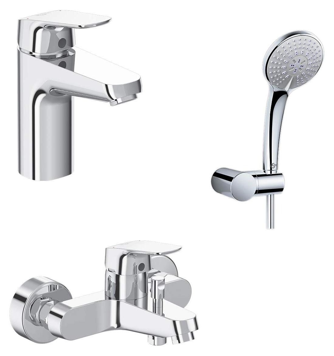 Armaturpaket Ceraflex mit Handbrause, Waschtisch- und Badarmatur, Chrom