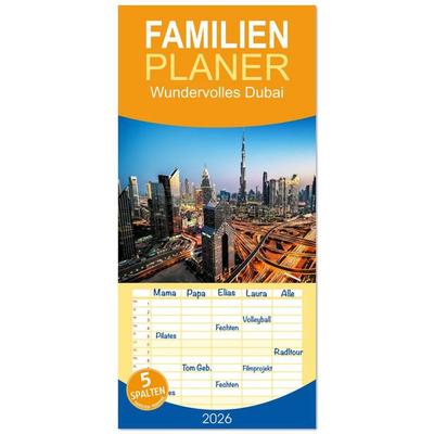Familienplaner 2026 - Wundervolles Dubai mit 5 Spalten (Wandkalender, 21 x 45 cm) CALVENDO