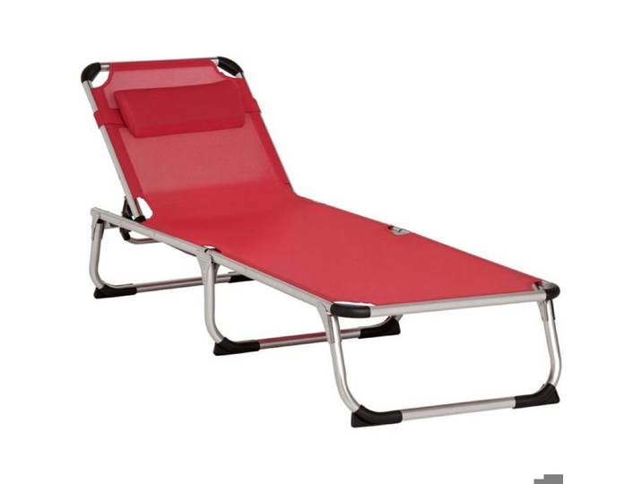Transat pliable chaise longue avec dossier réglable 4 positions capacité de charge jusqu'à 120 kg pour parcs et jardins rouge