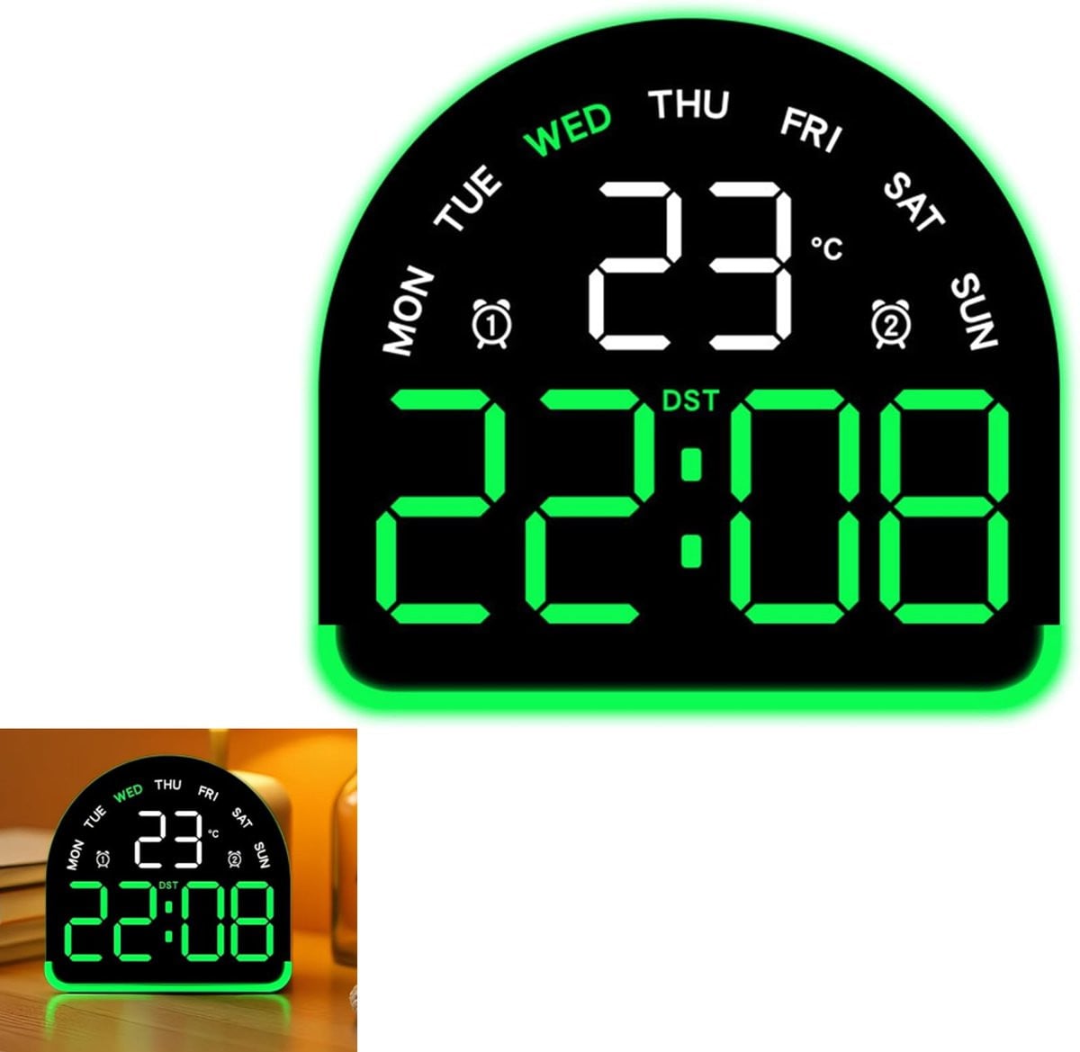 KZQ Digitale bureauwekker met sfeerverlichting en temperatuurweergave - Groen