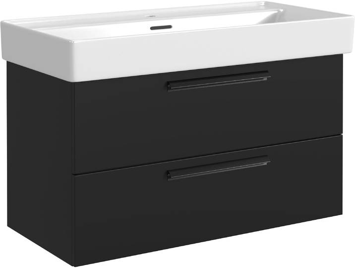 Waschtisch WELLTIME SALVADA, Softclose-Auszüge, Keramikbecken , schwarz (schwarz, schwarz), B:100cm H:62,5cm T:47,6cm, Waschtische, Waschtisch, Schwarz, Lochbohrung für eine Armatur, Anti-Finger-Print