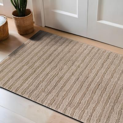 World Rug Gallery Horizontal Stripe Power Loomed Soft Shag High-Low Indoor Area Rug
