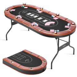 VEVOR klappbarer Pokertisch für 8 Spieler (183 cm) Kasino-Freizeittisch mit gepolsterten Schienen & Getränkehaltern, ovale tragbare Spieltische mit Filz- und Metallbeinen, Texas Hold’em Poker