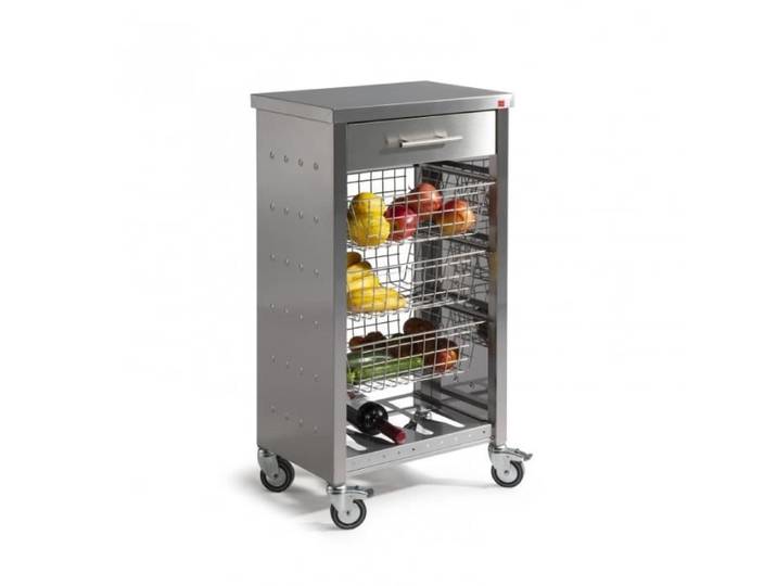 Desserte de cuisine inox à roulettes OTTO avec tiroir et paniers DON HIERRO.