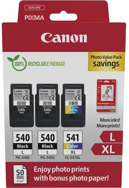 Canon PG-540L + PG-540L + CL 541XL photo value pack - Schwarz + 3 Farben - Druckerpatrone - Multipack