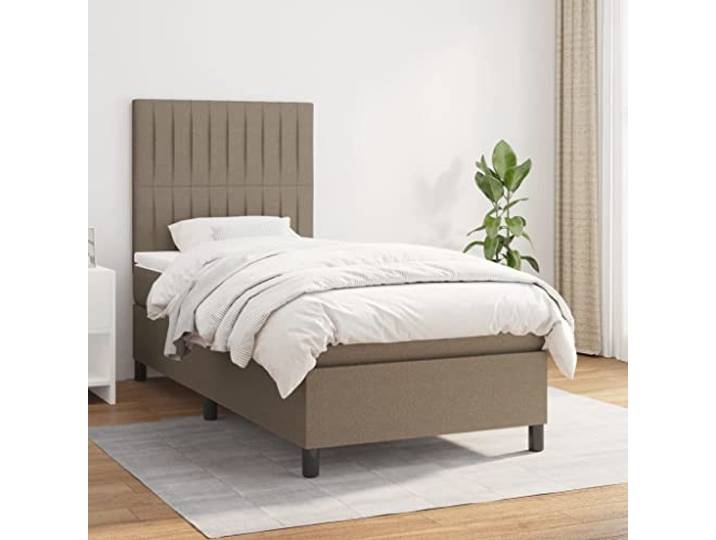 RJPLMFV Komplettes Bett, 80 x 200 cm, Taupe, mit verstellbarem Kopf Matratze mit Taschenfedern, Rückenstütze, atmungsaktiver Stoff, langlebig, einfache Montage