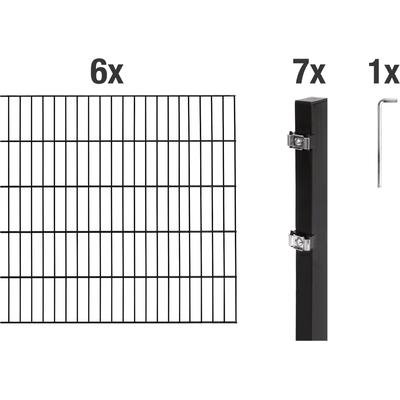 Doppelstabmattenzaun ALBERTS "Grundset", schwarz, H:80cm, Stahl, Zaunelemente, Höhe: 80-200 cm, Gesamtlänge: 4-30 m, zum Einbetonieren