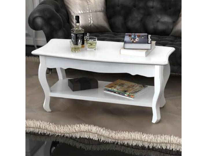 HEFZGDB Couchtisch mit Ablage Weiß aus Massivholz Modernes Design Französischer Provinzstil Kiefernholz Couchtisch mit Stauraum