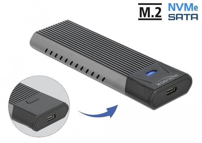 Delock 42638 Externe USB Type-C Combo Behuizing voor M.2 NVMe PCIe SATA SSD