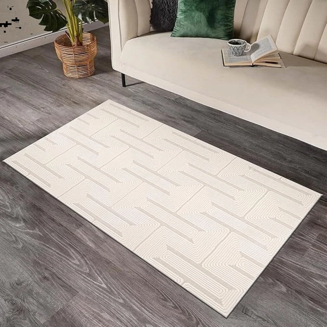 Metro Modern Geometric Area Rug Abstract Textured Carpet For Living Room Bedroom Special Size Long Hallway Rug Floor Mats Small Door Mats Cream Rectangle 80 x 150 cm