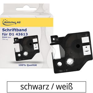 Böttcher-AG Schriftband für Dymo 43613, D1, 6mm, Länge 7m, schwarz auf weiß