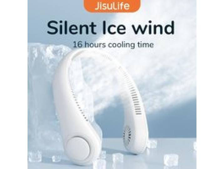 JISULIFE Draagbare nekventilator, 4000mAh batterij, oplaadbaar, 5 snelheden verstelbaar, draaibare handsfree bladloze nekband voor sport